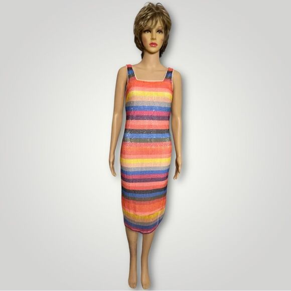 🔥🔥🔥Midnight Doll Striped Sequin Sheath Size 1 - Picture 5 of 9